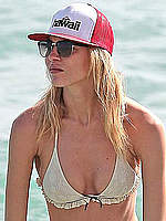 Martha Hunt in bikini on a beach in Miami