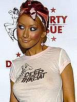 Christina Aguilera without bra under shirt