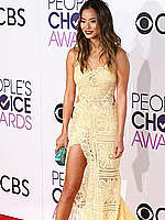Jamie Chung sexy legs in yellow night dress