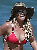 Hilary Duff sexy in red bikini on a beach
