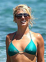 Britney Spears hard nipples under blue bikini