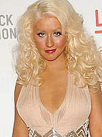 Christina Aguilera posing in long night dress