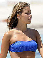 Costanza Caracciolo cleavage in blue bikini